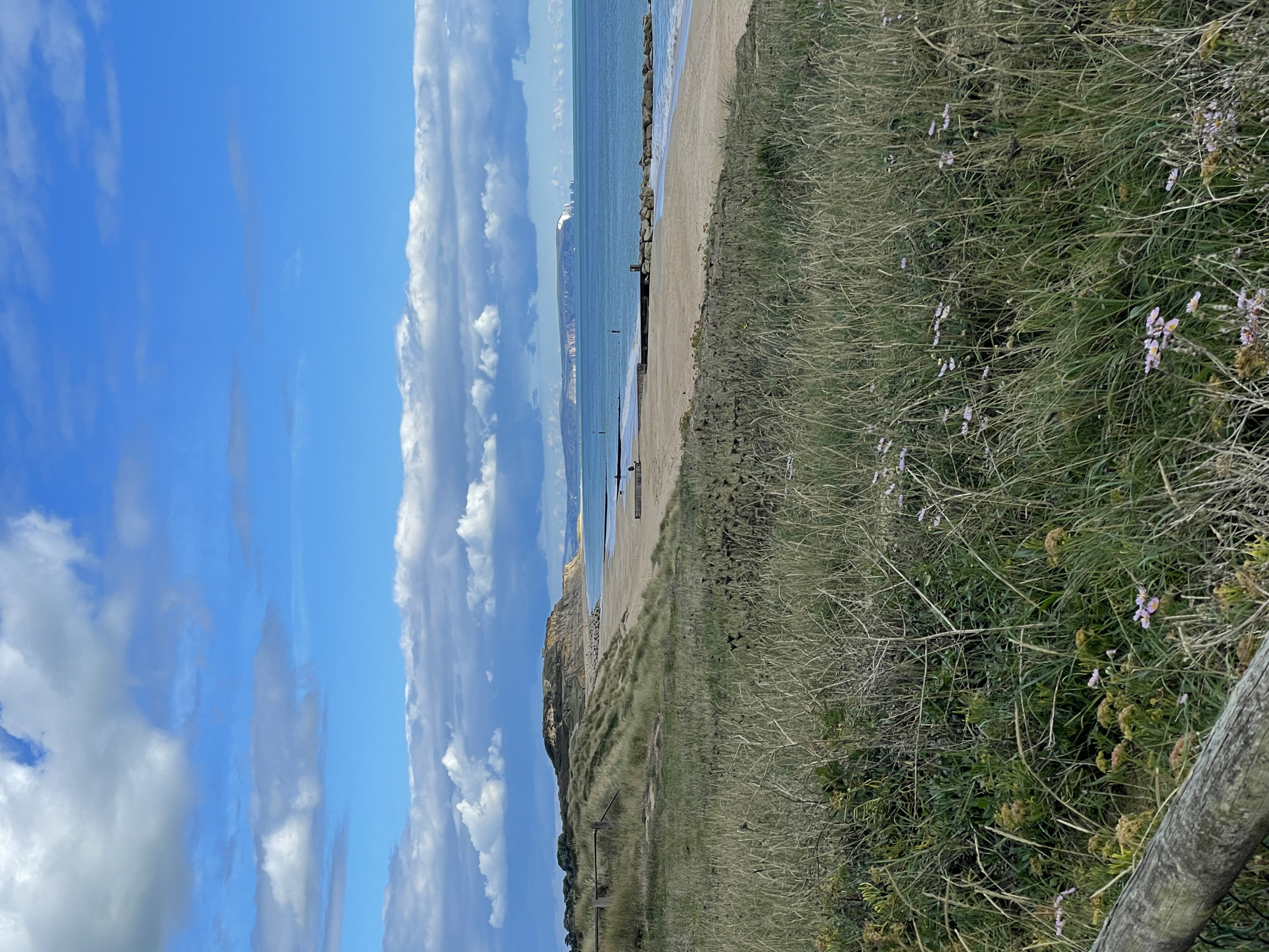 Southbourne beach and dunes on a sunny day with the Isle of Wight in the distance